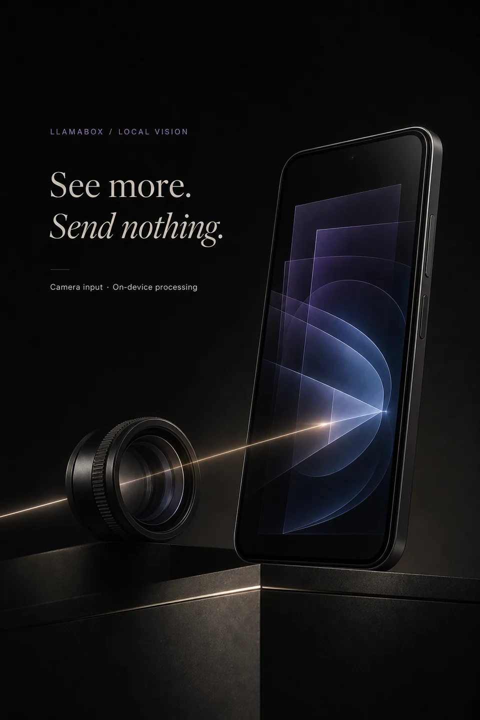 A camera lens sends light into a phone for local visual processing.