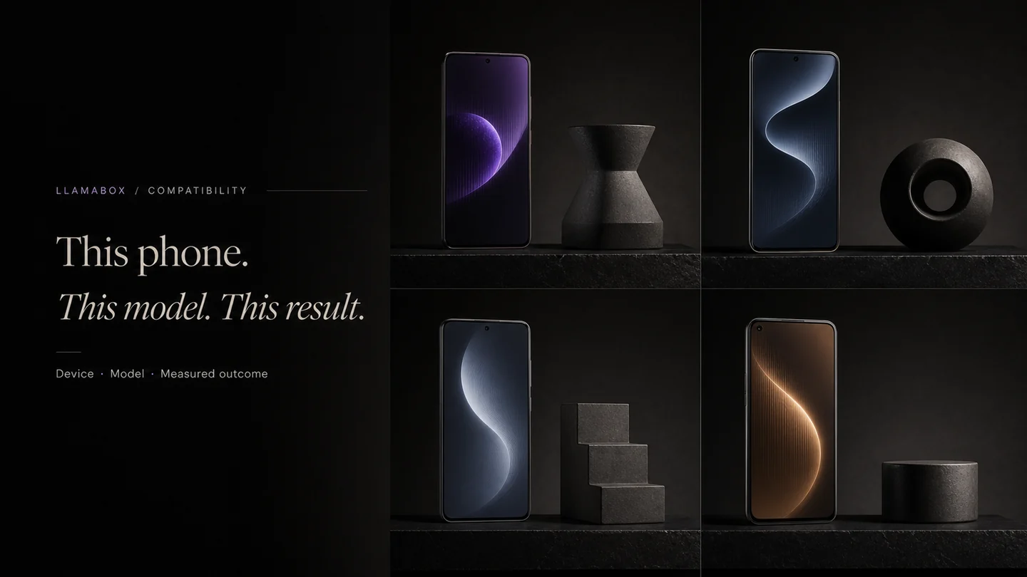 Four phones are paired with differently sized model objects in a neutral compatibility matrix.