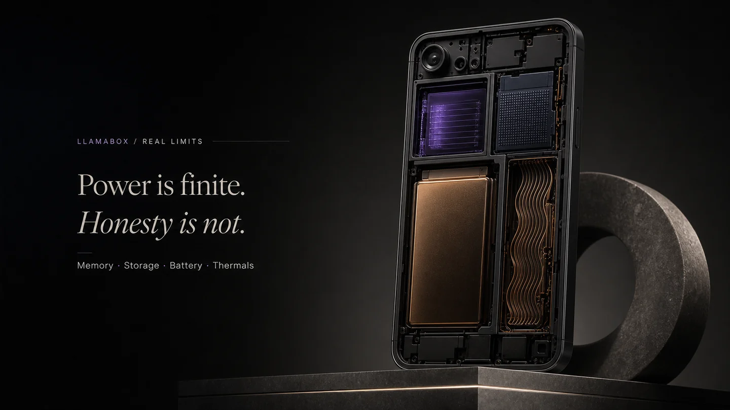 A phone cutaway represents finite memory, storage, battery and thermal capacity.